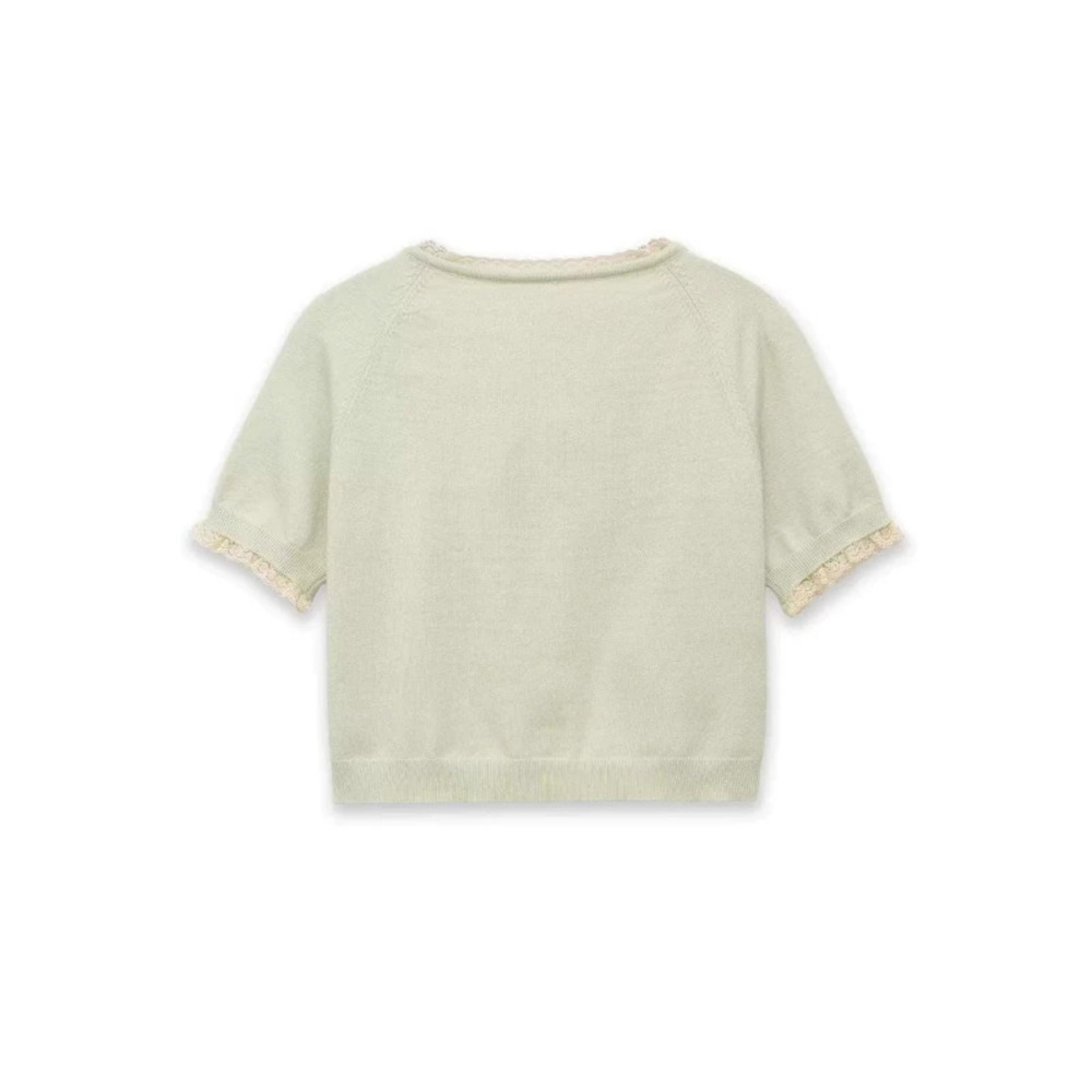 ZARA Summer Fresh Versatile Round Neck Bow Lace Knit Top
